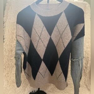 Argyle Sweater with distressed Jean sleeves S